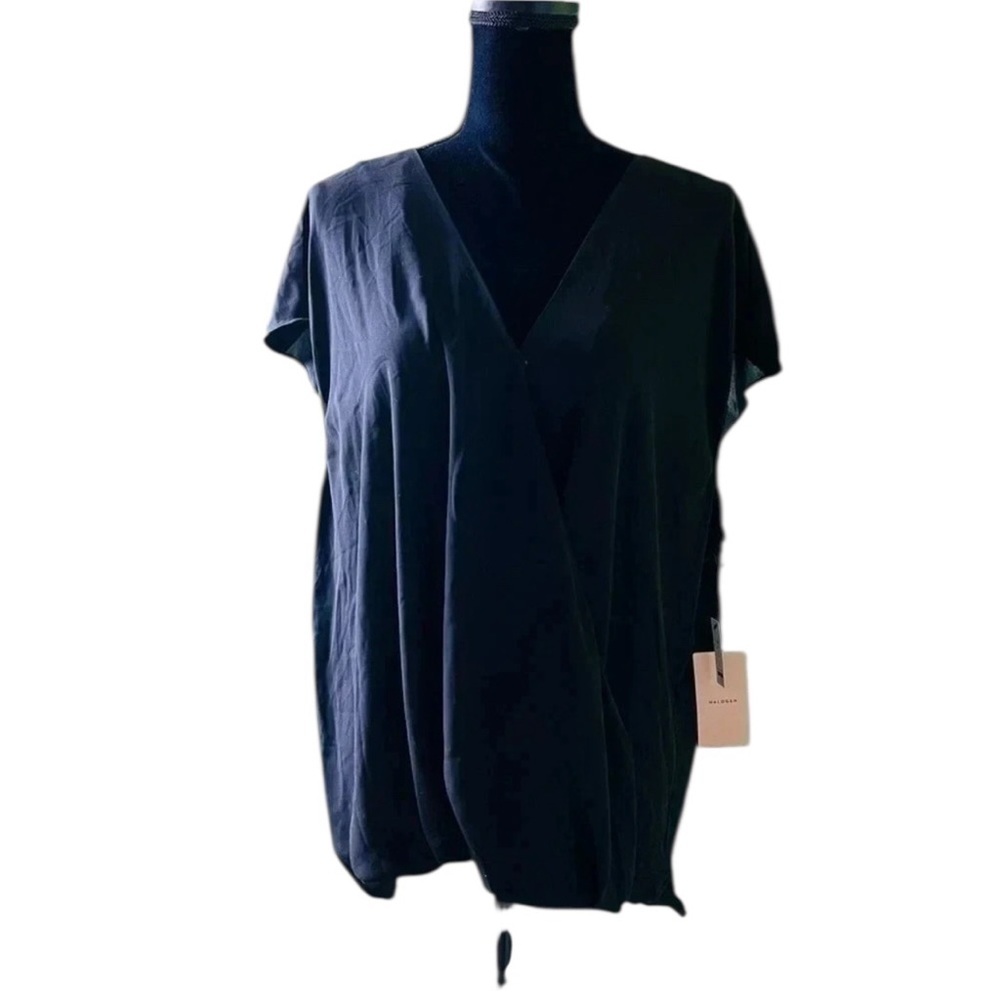 Halogen Blouse Black Faux Wrap‎ Short Sleeve Blouse Plus 2X NWT